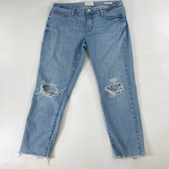 Frame Denim - Frame Le Garcon Crop Boyfriend jeans Womens Size 28 Blue straight Distressed